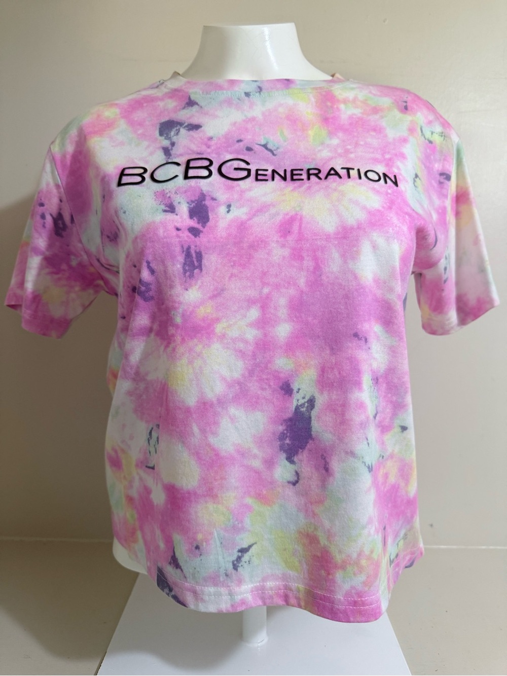 BCBGeneration Pink Tie-Dye Logo Short Sleeve Tee